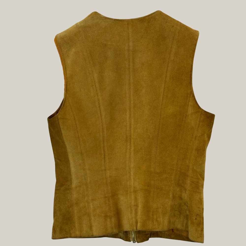 Vintage Banana Republic Suede Leather Vest Womens 4 Mustard Yellow Zip Front - Picture 3 of 12
